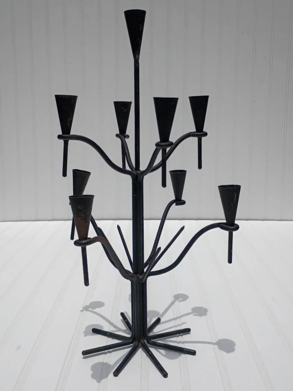 Hand Forged Iron Candelabra 9-Arm Candle Holder Industrial Farmhouse Rustic Vtg
